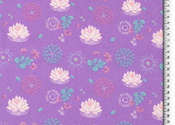 Organic Cotton Baumwolle Seerosen auf Lila